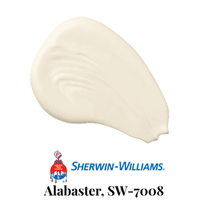 Sherwin-Williams paint swatch Alabaster in a warm, creamy white, ideal for exterior trim and accents.