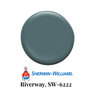 Sherwin-Williams paint swatch in a deep blue-green tone, ideal for exterior shutters or statement doors.