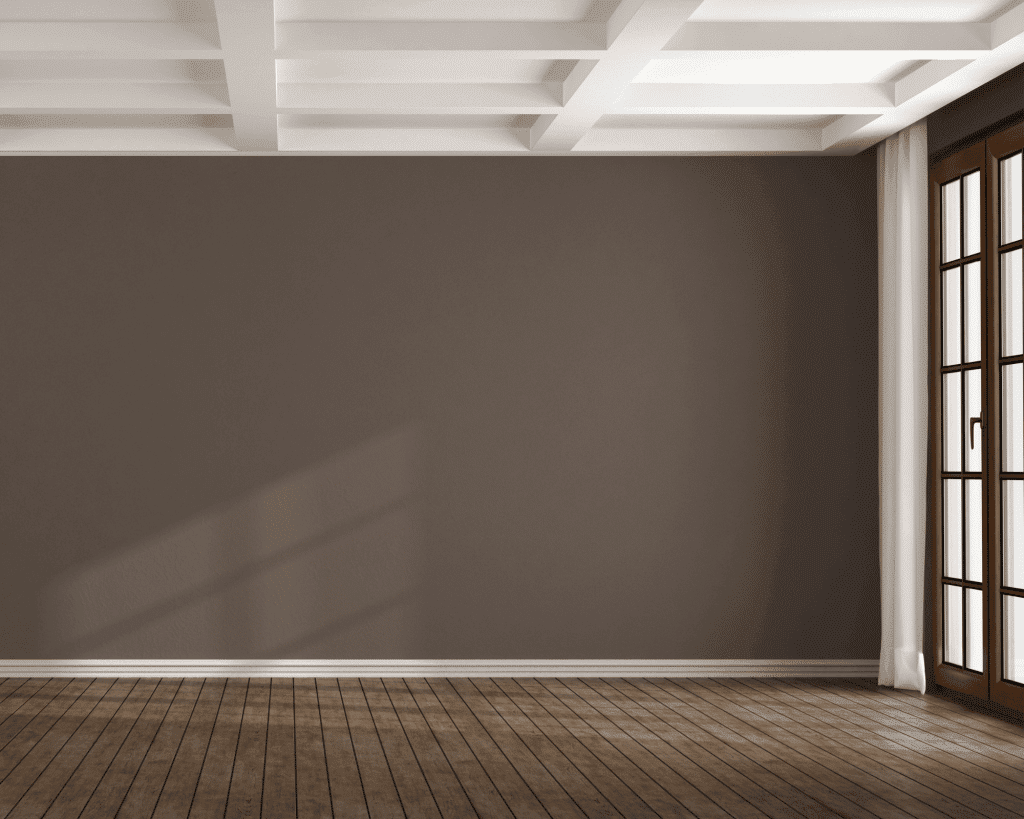 white ceiling and bronze wall with a glass door