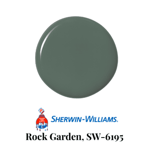 Sherwin-Williams Rock Garden SW 6195 paint swatch in a muted, smoky green.