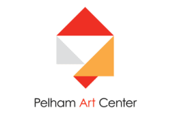Pelham Art Center logo with abstract geometric house in red, orange, and gray