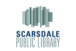 Scarsdale Public Library logo with stylized vertical books