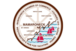 Mamaroneck Chamber of Commerce logo with circular seal design and references to local waterfront communities.