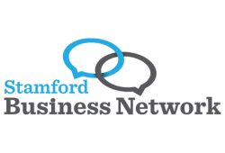 Stamford Business Network logo featuring overlapping speech bubbles symbolizing collaboration and communication.